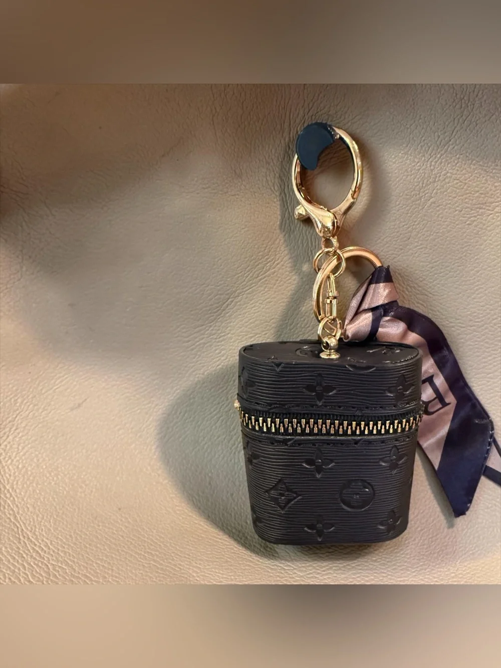 Keychain Backpack Charm Mini Bag Small Lipstick Pouch Black W Silk Like Scarf
